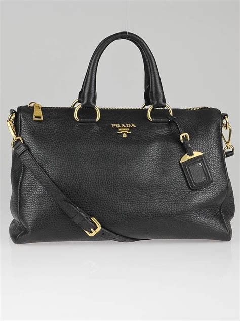 Prada Black Vitello Daino Leather Bauletto Bag BR3091 